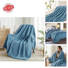 Luxurious Large Waffle Fleece Throw Blanket 50x70 in Slate Blue Elegance