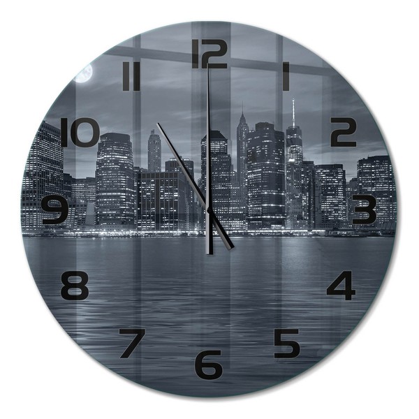 Runde Glas-Wanduhr Wanduhr Aus Glas New York Bei Nacht Schwarze Zeiger Fi60 Cm-image