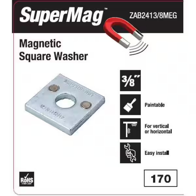 3/8 In. Square Strut Washer Silver Galvanized with Magnets (5-Pack) - Strut Fitt