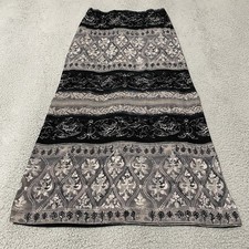 Vintage Maxi Skirt Women Medium Black Side Slit Forest Fairy Whimsigoth Witchy