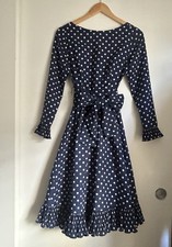 Vintage 70 s Victor Costa Ruffle Polka Dot Dress Bow Sz 10 Rockabilly
