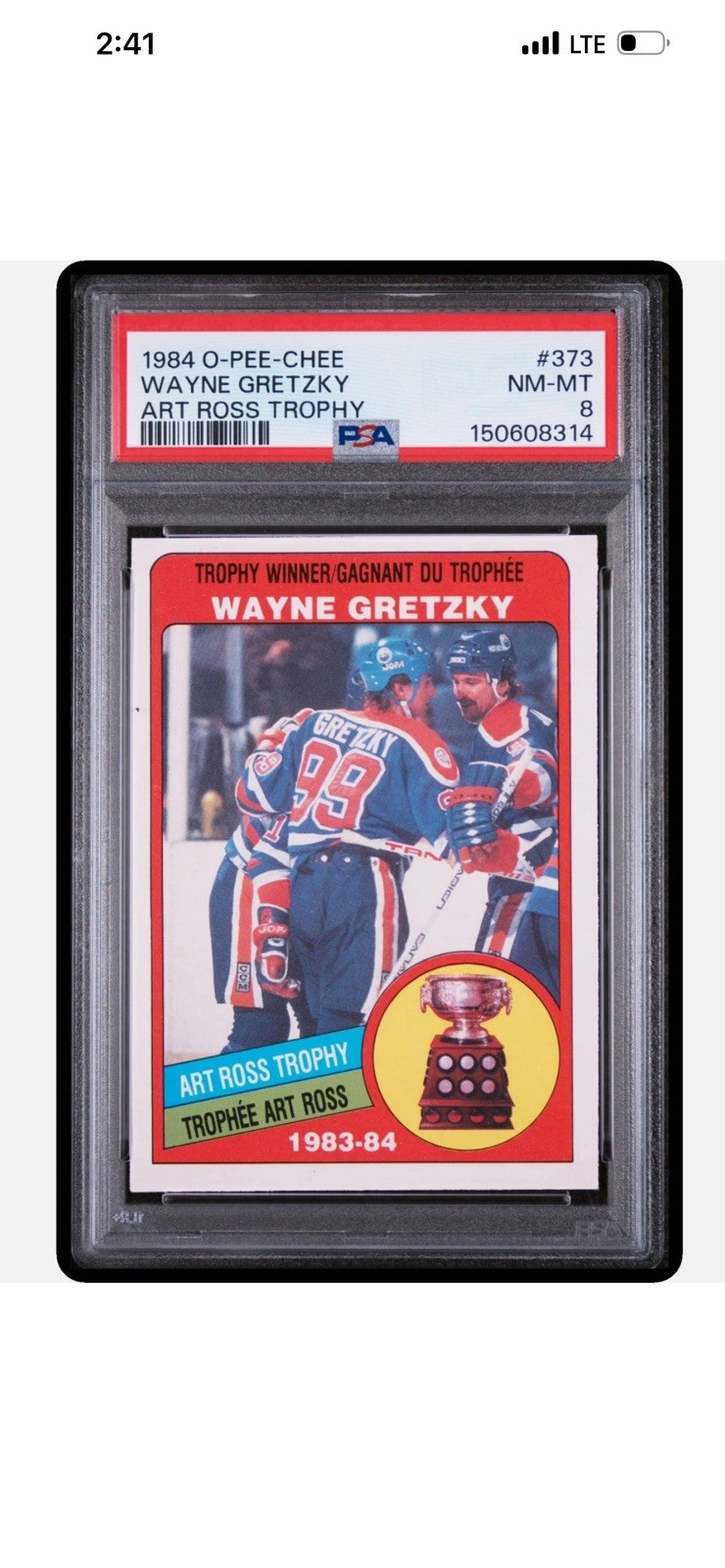 1984 O-PEE-CHEE #373 WAYNE GRETZKY ART ROSS TROPHY PSA 8 view 1