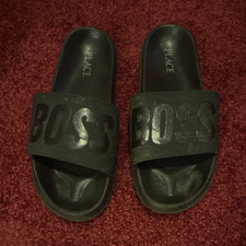 Childrens Place Boys Black Logo Slide Sandals Slip-On Rubber Upper EU 41