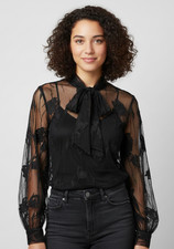 Blugirl Blumarine Embroidered tulle Black Lace Blouse Sheer Floral 48/12 NWT