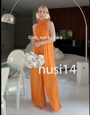 ZARA NEW WOMAN ZW COLLECTION SATIN JUMPSUIT WIDE-LEG ORANGE XS-XL 2090/098/615