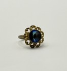 Vintage Style Gold Tone Blue Stone Flower Ring Ornate Statement