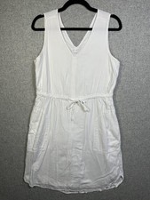 Womens Medium White Dress Summer Sleeveless Drawstring Modest V-Neck Lined
