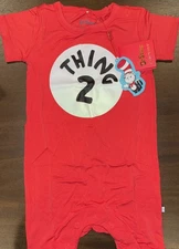 New POSH PEANUT DR SEUSS CAT IN THE HAT Thing 2 Short Romper Size 2T