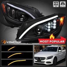 Black Fits 2015-2018 Mercedes W205 C300 C350 LED Switchback Projector Headlights