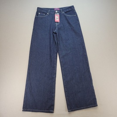 Edikted Wide Leg Jeans Womens Small Navy Blue Y2K Pinstripe Baggy Denim Pants
