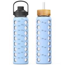 MUKOKO Glass Water Bottles,32oz Tumbler with 32 Ounces, Glacier 