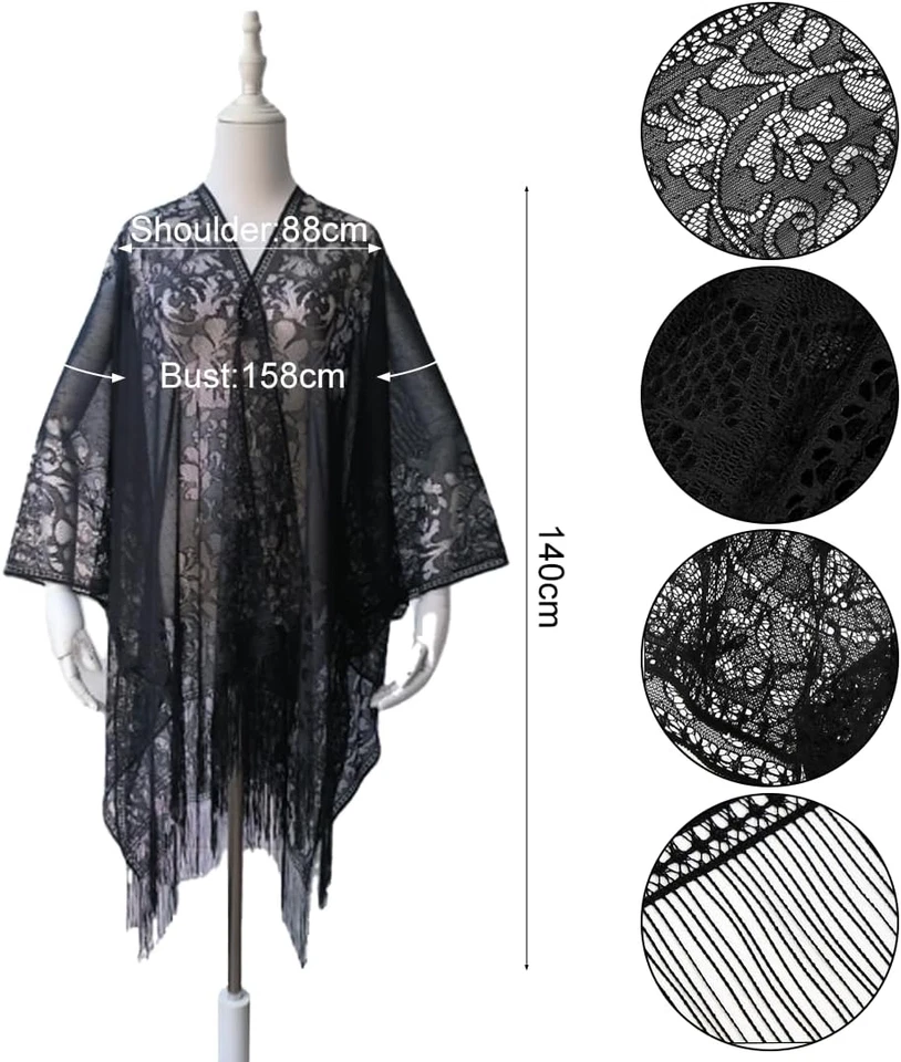 Auge Sak Spitze Bikini Cover up Damen Strandkleid Sommer Kimono Boho Sexy Poncho - Bild 4 von 4