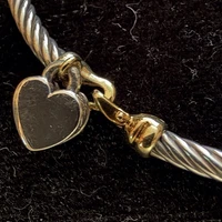 David Yurman 3mm Classic Cable Sterling Silver And 18k Gold,Heart Bracelet.