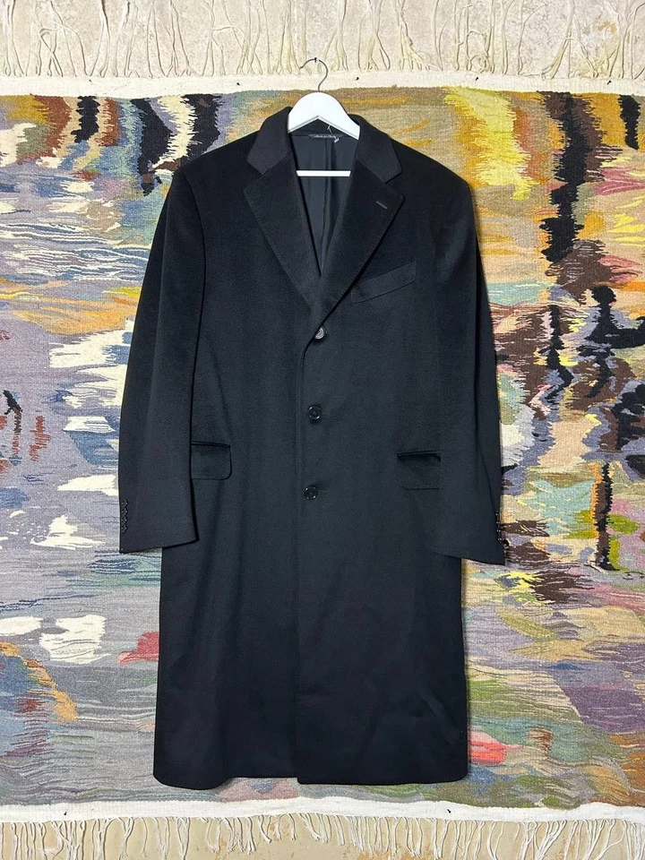 Canali Wool Cashmere Lana Overcoat / Top Coat Size US 42 EU 52 Black EXCELLENT - Image 4 of 4