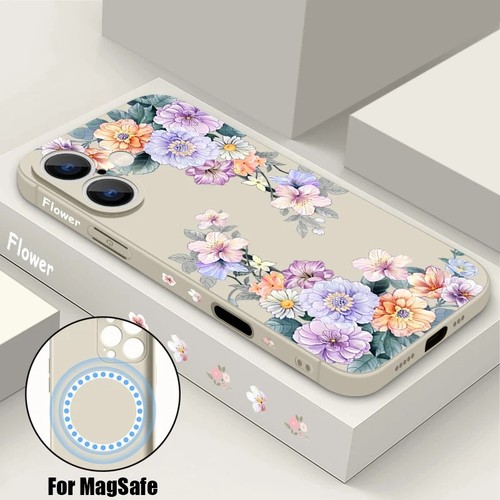 Coque téléphone fleurie pour iPhone 16 15 14 13 12 Pro Max 11 16E magnétique pour Magsafe - Photo 17 sur 20