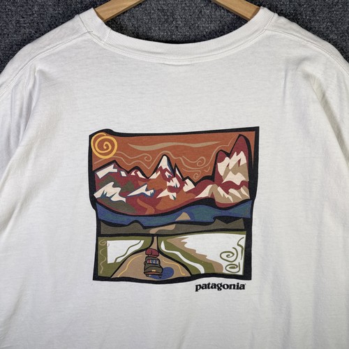 Patagonia, Vintage Patagonia Shirt Mens XL White 90s Art Surf Mountains USA Hiking Car Rare