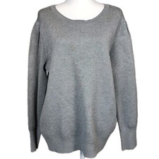 DKNY Knit Sweater Womens Large Gray Pucker Sleeve Crew Casual Career Capsule