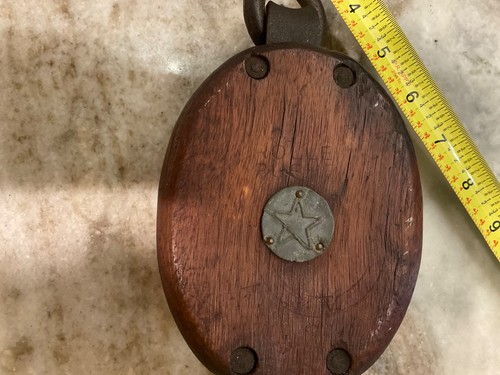 Antique Roller Bushed Star Branded Wooden Block Barn Pulley 12" - Picture 3 of 4
