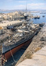 ROYAL NAVY BATTLESHIP HMS IRON DUKE IN DRY DOCK AT MALTA IN 1924