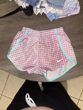 Nike Dri-FIT Girls Shorts Size 4 Pink Teal Pixel Print Lined Running