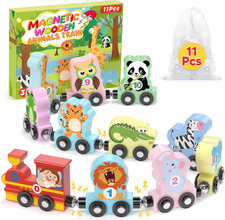11 Pcs Magnetic Train Set Montessori Toys for Toddlers Boys Girls, Wooden Animal