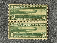US Scott C13 1930 65c Green Zeppelin Vertical Pair MNH-DG F/VF SCV $350