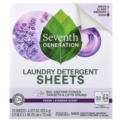 Laundry Detergent Sheets, Fresh Lavender, 32 Sheets, 4.317 oz (122.4 g)