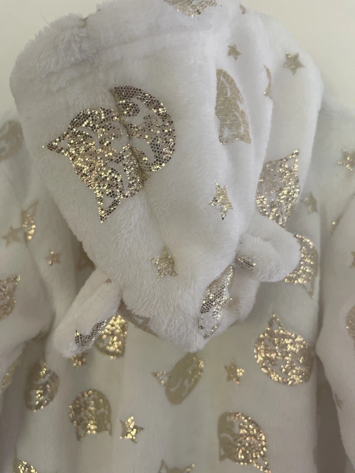 TCP Niños Niñas 1 Pieza Estampado Dorado Gato y Estrellas Acogedor Polar Con Capucha Pijamas Blanco XS 4 Foto 3 de 4