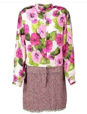 DOLCE & GABBANA  TWEED Chain  Silk  Peony Dress IT 40 4