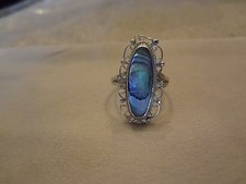  123--VINTAGE STERLING SILVER ABALONE RING-925--SIZE-6--VERY OLD STERLING