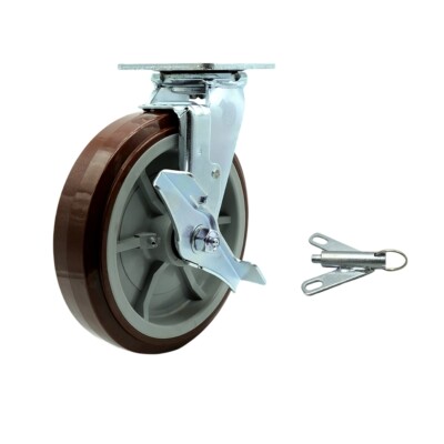 8 Inch Polyurethane Caster with Ball Bearing and Brake/Swivel Lock SCC