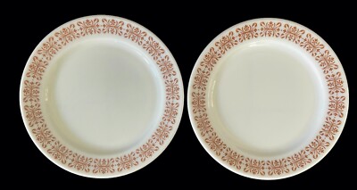 Set 2 Pyrex Tableware by Corning 10'' Dinner Plates Copper Filigree Pattern 795