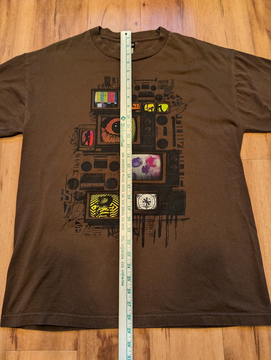 Y2K Quiksilver T Shirt Mens Large Crew Neck Brown Graphic Trippy