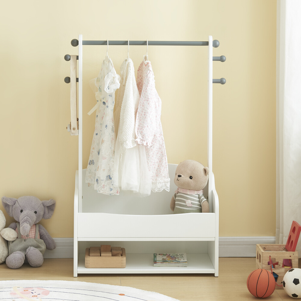 Kids Hanging Rail with Extra Storage, Kids Clothes Rail, Wooden Dress