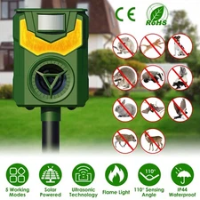 Solar Ultrasonic Animal Pest Repellent Fox Skunk Deer Raccoon Garden Outdoor US