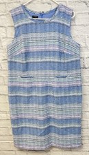 Talbots dress Womens Size 14W Striped Shift tweed Pastel Sleeveless Lined blue