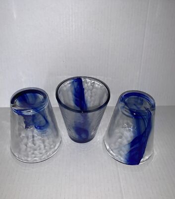 Bormioli Rocco Cobalt Blue Drip Handblown Glasses Set of 3