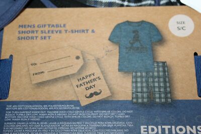 Basic Editions Men's Blue Gray Plaid Papasaurus Father's Day T-Shirt & Short Set