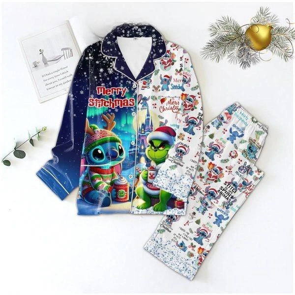 Stitch And Lilo Merry Stitchmas Merry Christmas Polyester Pajamas Set