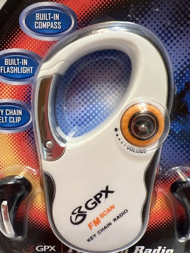 GPX Sport X White FM Auto Scan Radio Key Chain W/ Headphones Flashlight Compass - Picture 2 of 6