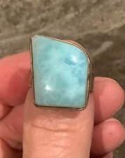 Gorgeous Rare Asymmetrical 925 Sterling Silver Sky Blue Larimar Ring Sz 6.75 Vtg