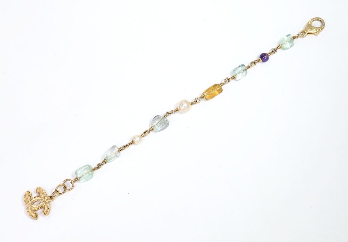 CHANEL CC Logo Pearl Multicolor Stone Bracelet 7.8