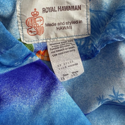 Royal Hawaiian Womens Blue Tropical Floral Palm Trees Maxi Dress Size 16 Vintage - Picture 7 of 9