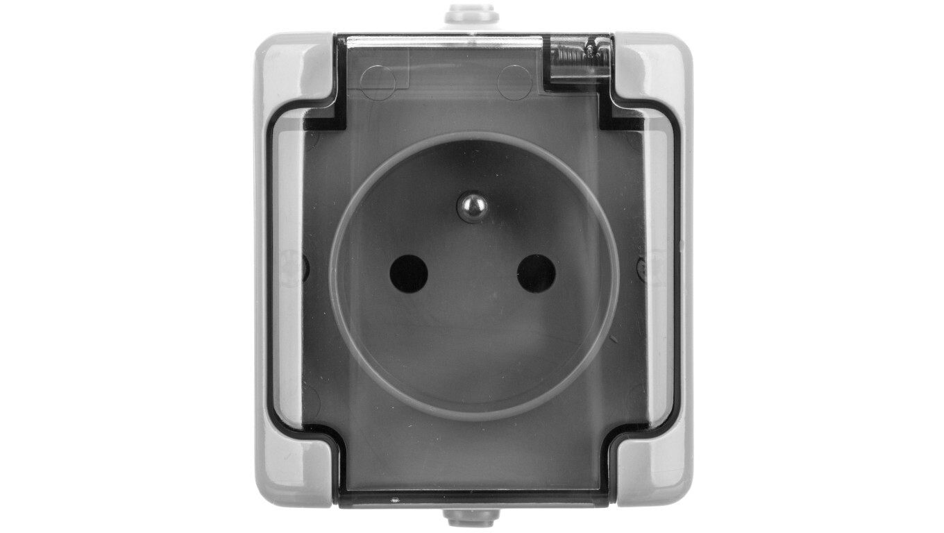 BRYZA Single hermetic socket w/u IP54 with smoke flap, gray 180032 /T2UK