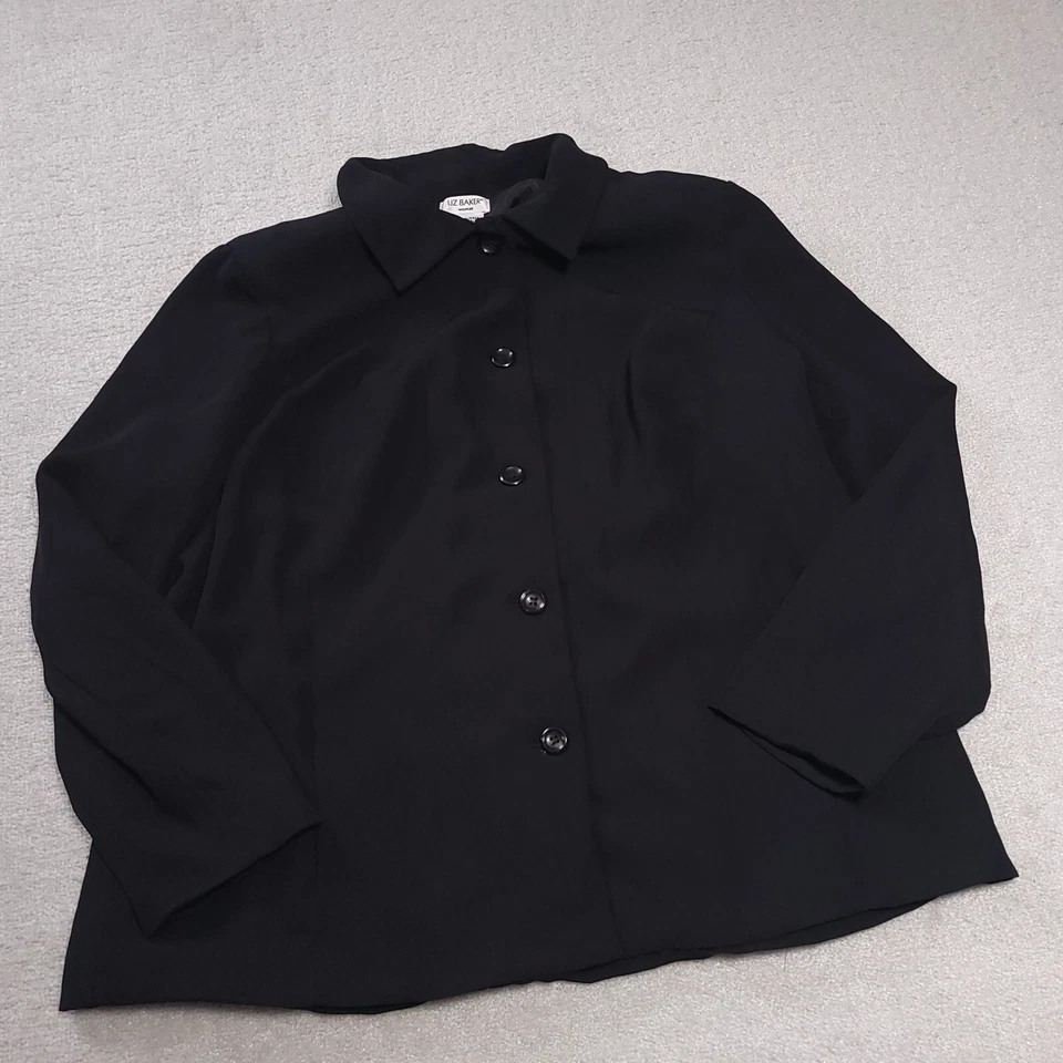 Camisa Blazer Liz Baker Abotonada Para Mujer 22W Plus Negra Almohadillas para el Hombro Manga Larga Foto 2 de 4