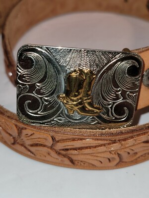 SUPER CUTE VINTAGE KIDS LEATHER WESTERN BELT ~ NICKEL SILVER 
