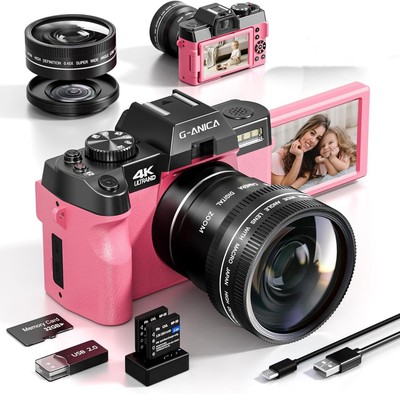 Digital Cameras 4K 48MP 16X WiFi AutoFocus W/Wide-Angle & Macro Lens for YouTube