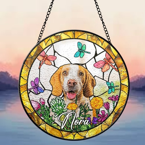Custom Dog Portrait Stain Glass Suncatcher,Pet Memorial Decor, Dog Memorial Gift