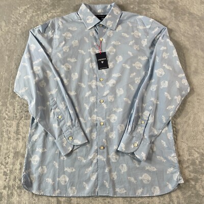 Cremieux Shirt Men Large Blue Fish Print Long Sleeve Resort Vacation Preppy