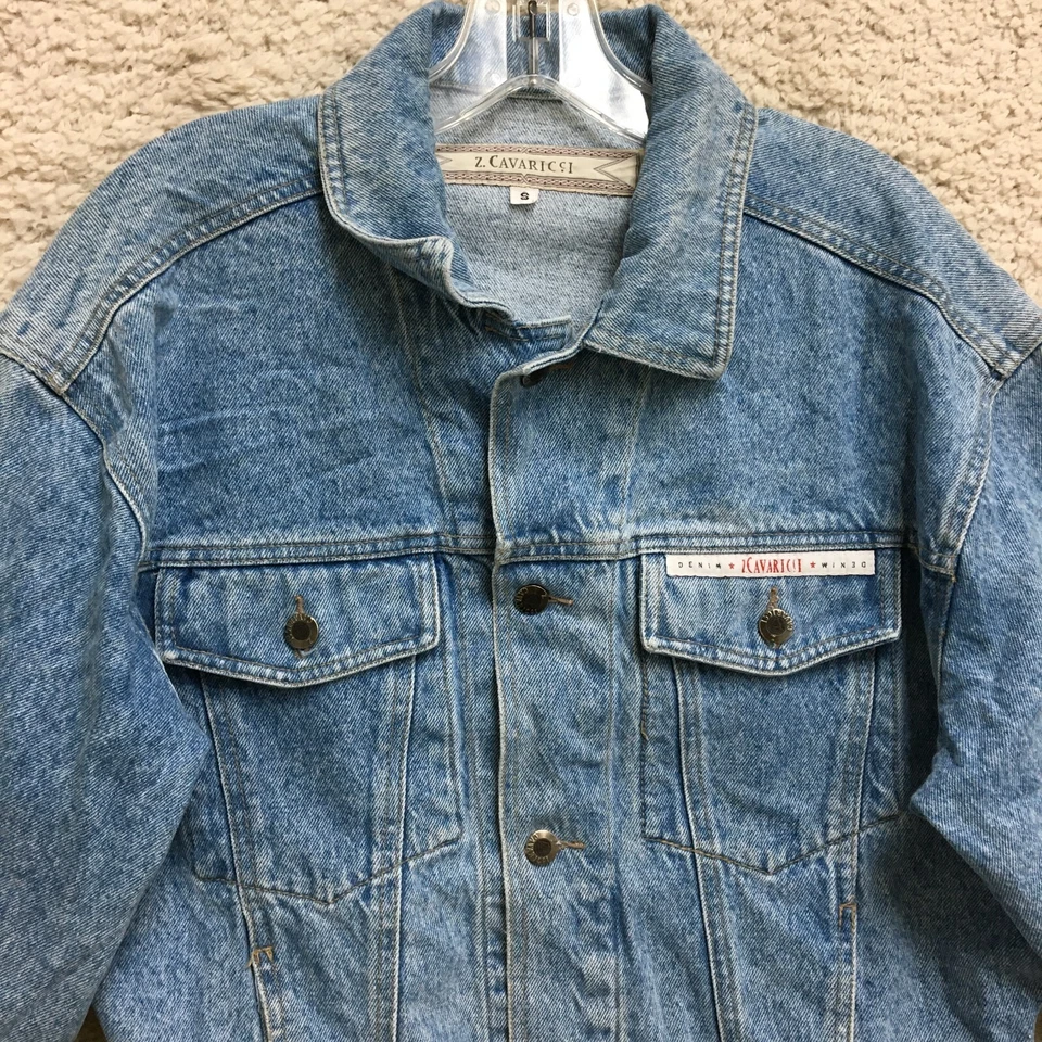 Chaqueta DE COLECCIÓN Z Cavaricci Pequeña Adulto Azul Denim Abotonada Jean Manga Larga Hombres Foto 2 de 4